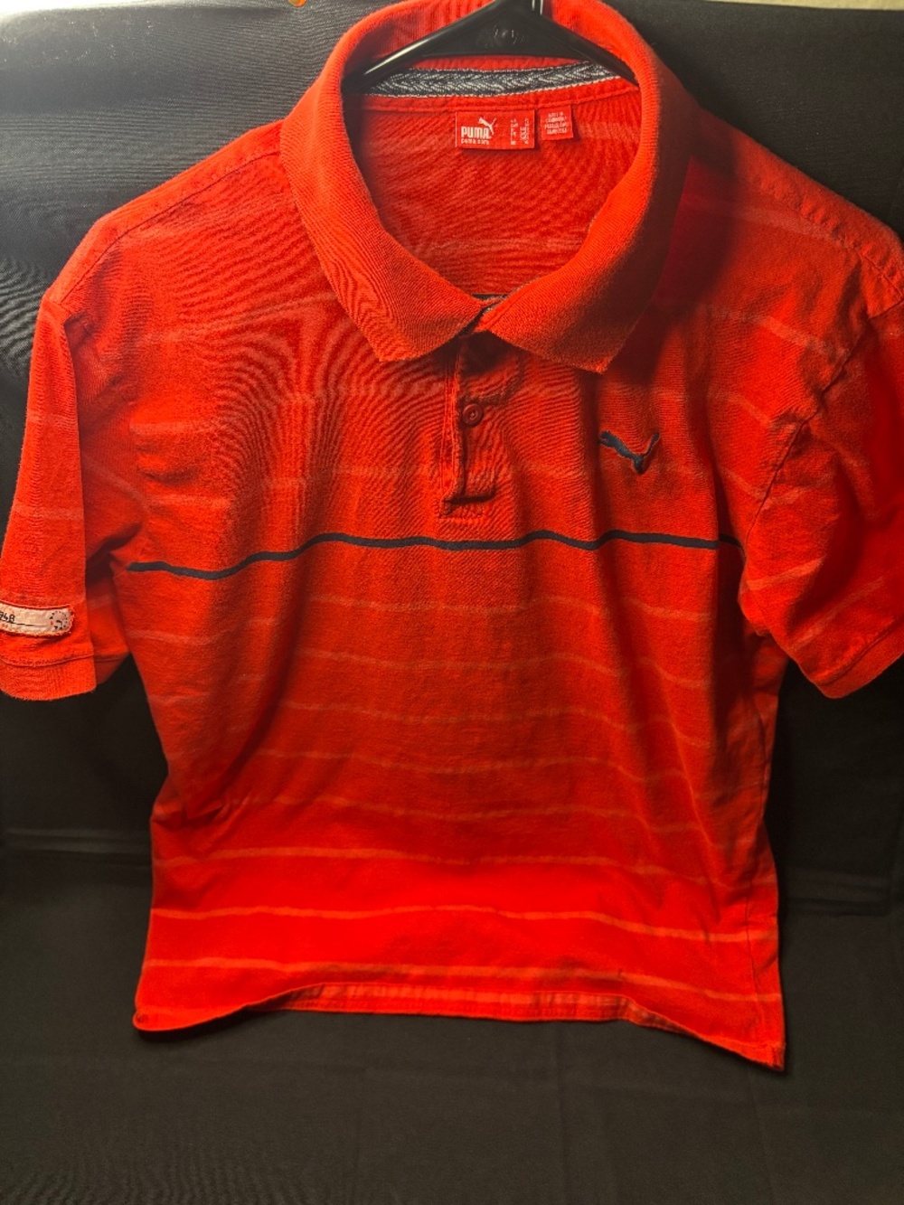Puma Men’s XL Red Striped Polo Shirt 1948 Sleeve Patch Embroidered Logo